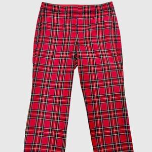 J.Crew Red Tartan Plaid Cropped Straight Pants Size 14 Stretch